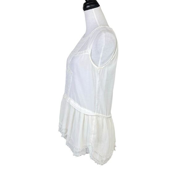 Free People Ivory White Eyelet Frayed Peplum Hem Tunic Tank Sleeveless Top - Picture 2 of 12
